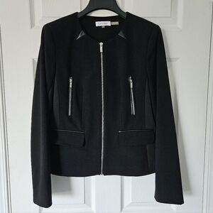 Calvin Klein Two-tone Black Zip Blazer Jacket Faux Leather And Zipper Accents 6
